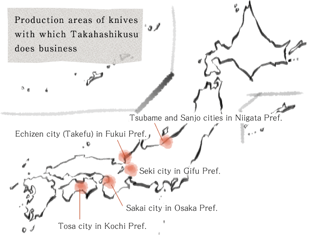 Main production areas of Japanese knives